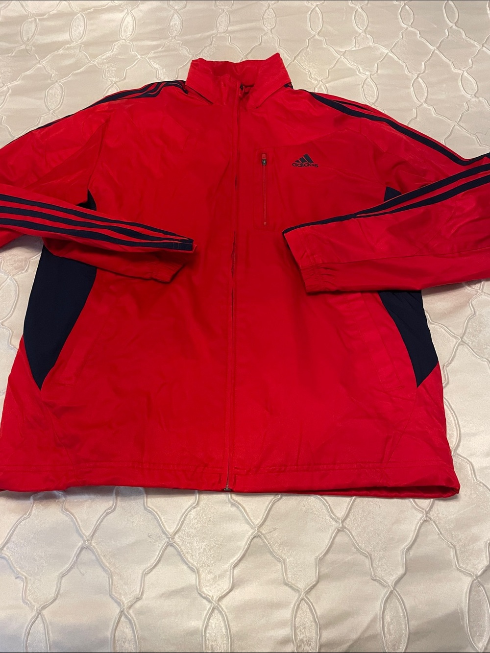 Vintage adidas Men’s Red Windbreaker Jacket with Navy Accents